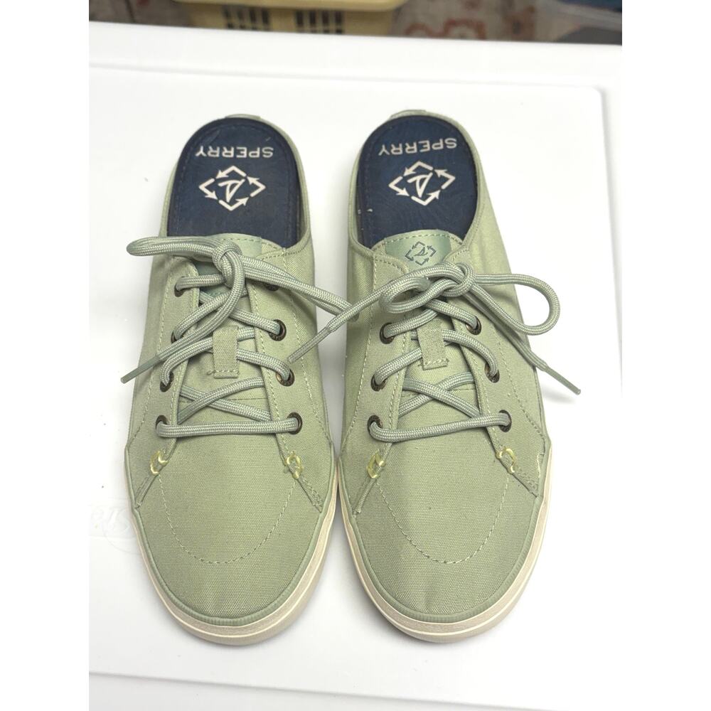 Sperry Women’s Size 8 Green Canvas Mule Sneakers Slip On Lace Up Casual Shoes